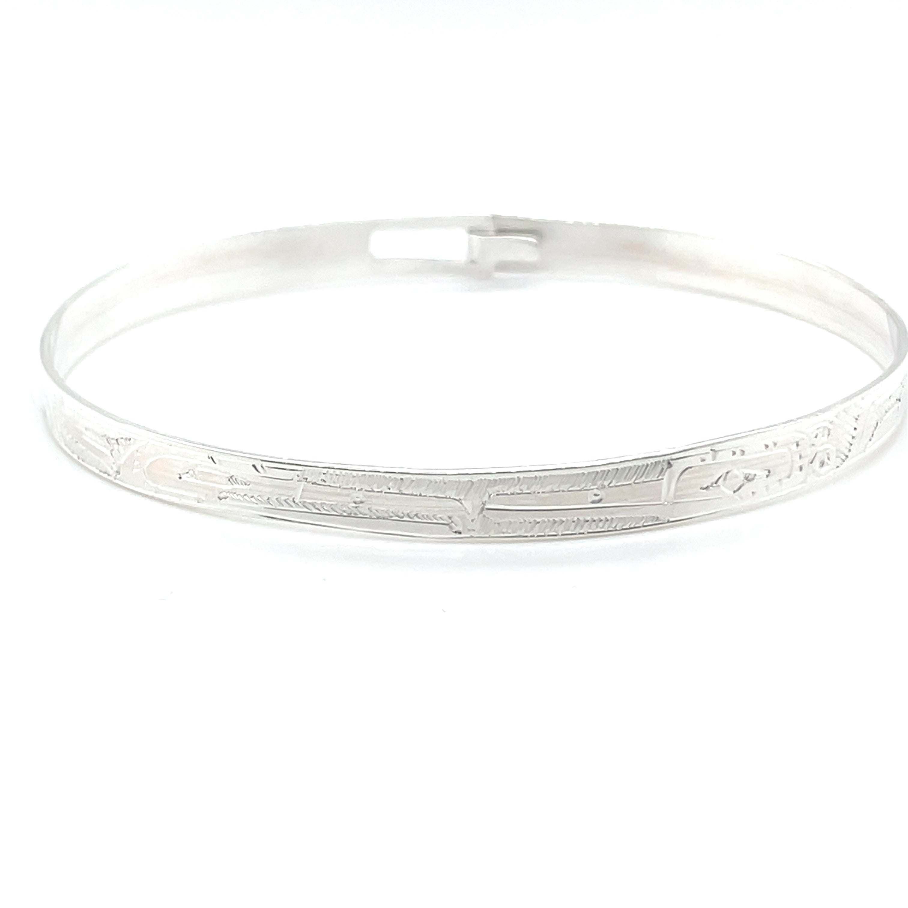 Bangle - Sterling Silver - 1/4&quot; - Eagle &amp; Hummingbird - Extra Long