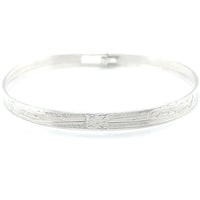 Bangle - Sterling Silver - 1/4" - Hummingbirds & Flower - Extra Long