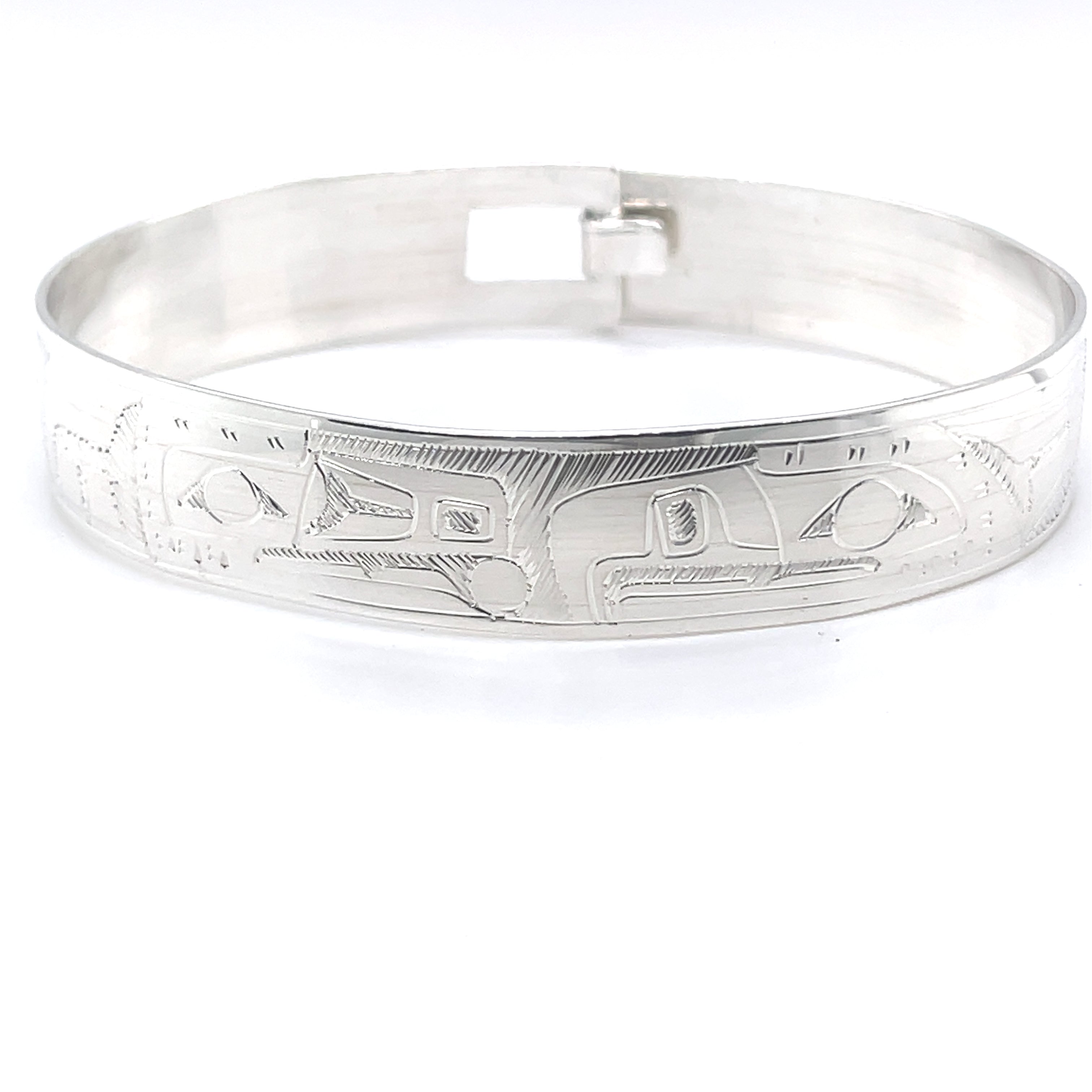 Bangle - Sterling Silver - 1/2&quot; - Raven &amp; Eagle - Extra Long