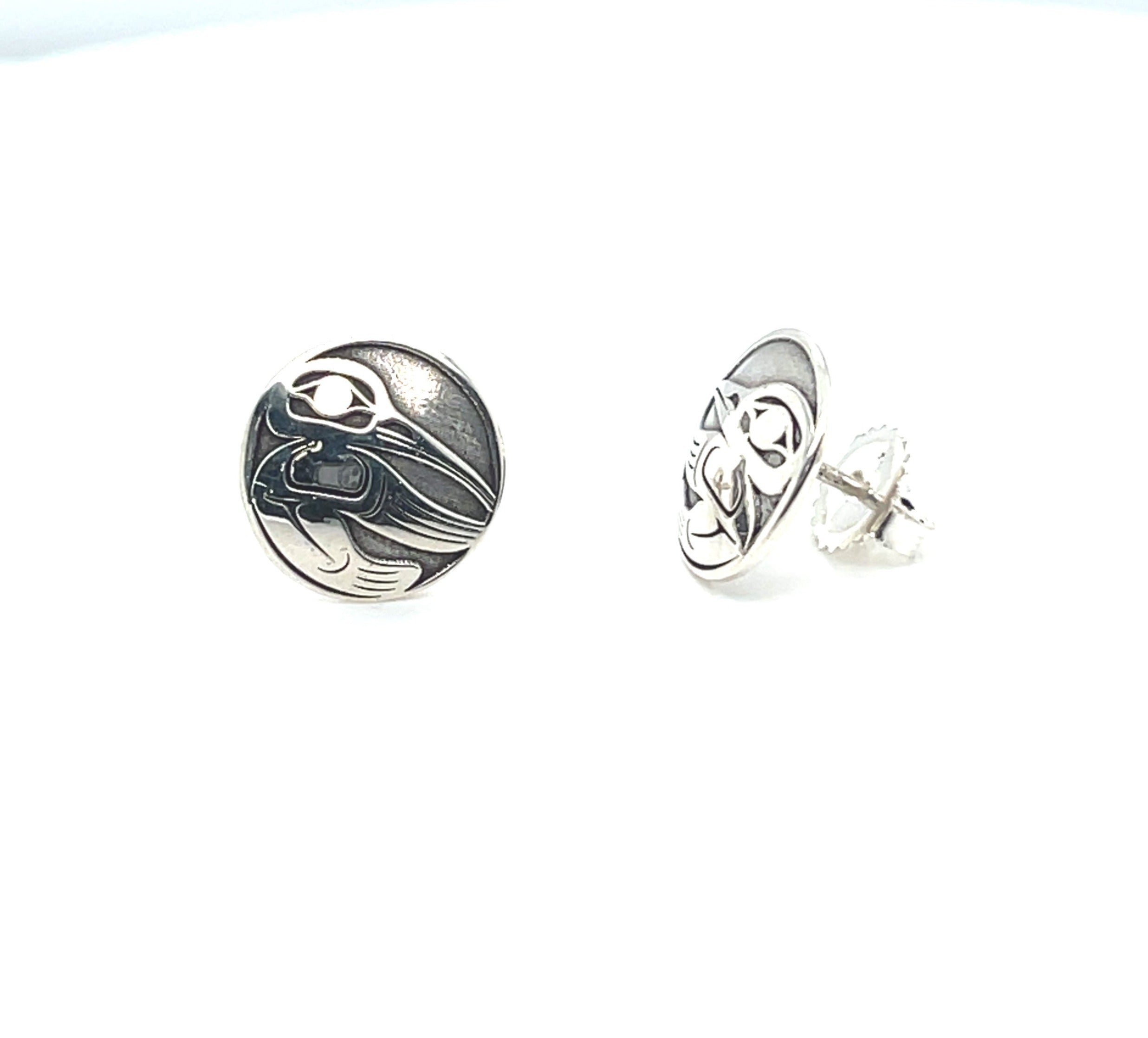 Earrings - Sterling Silver - Studs - Round - Hummingbird