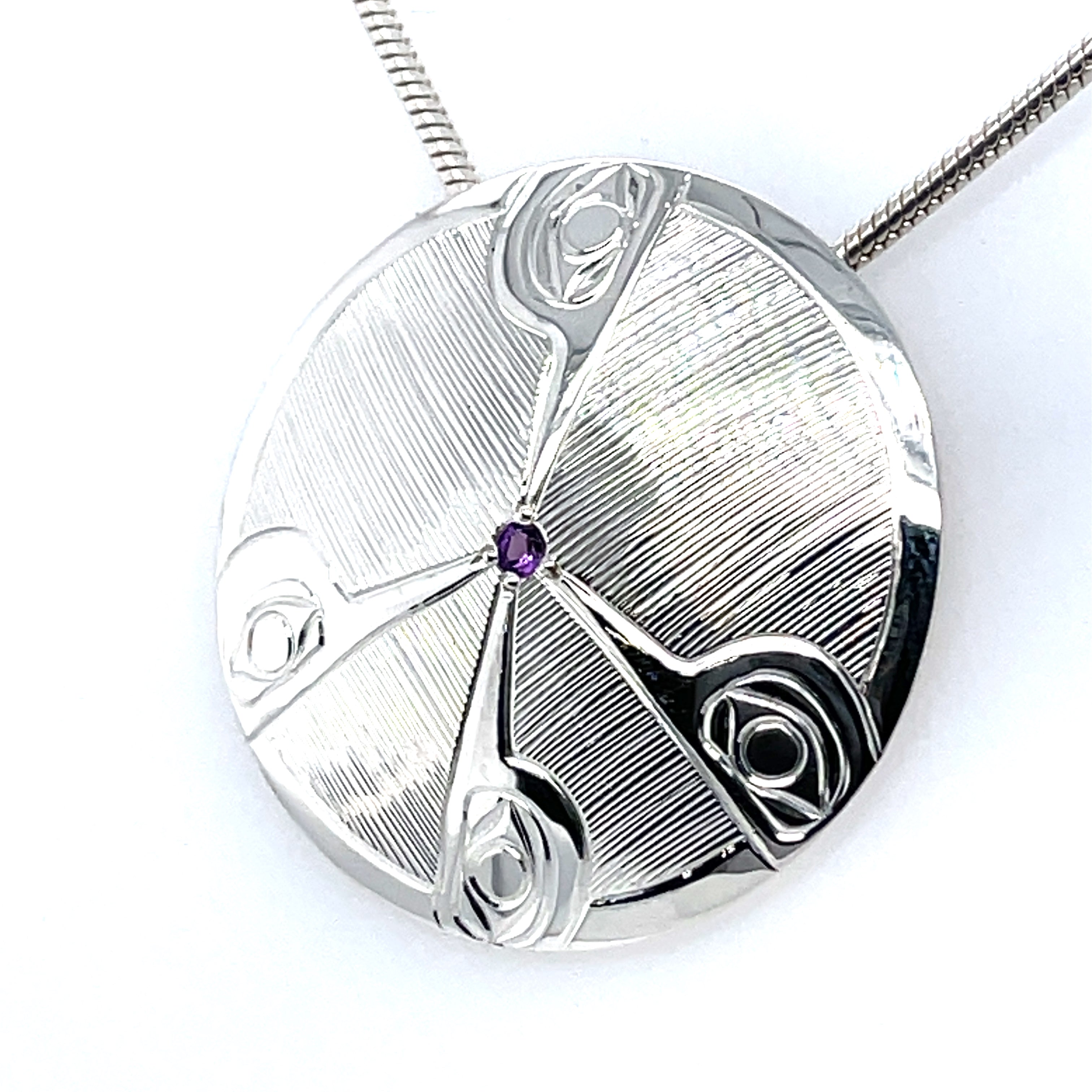 Pendant - Sterling Silver - Hummingbird Peace Sign - Amethyst