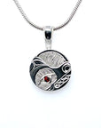 Pendant - Sterling Silver - Round - Bear - Garnet