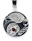 Pendant - Sterling Silver - Round - Bear - Garnet