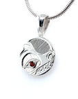 Pendant - Sterling Silver - Round - Bear - Garnet