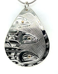Pendant - Gold & Silver - Teardrop - Triple Salmon