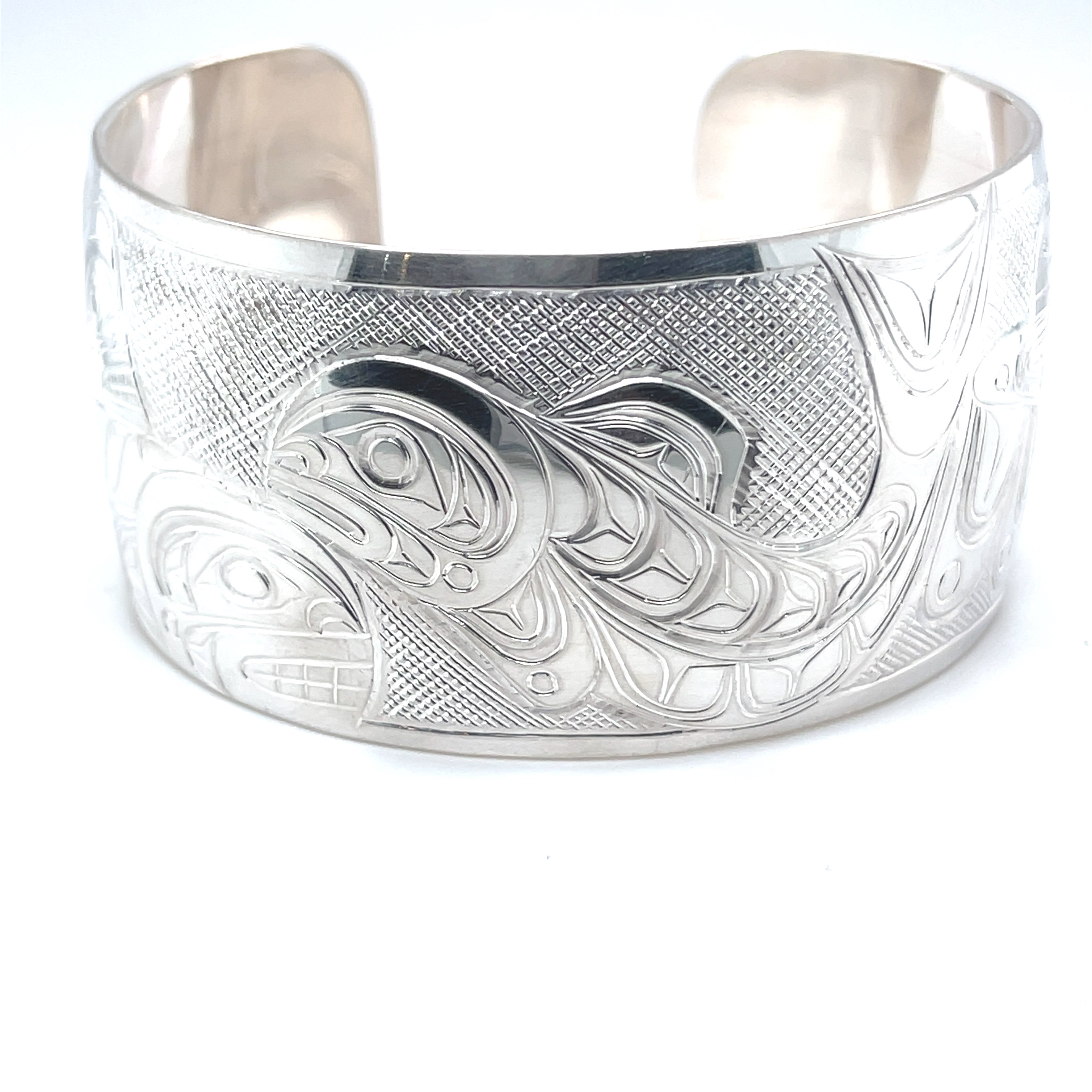 Bracelet - Sterling Silver - 1 1/4&quot; - Orca, Salmon, &amp; Raven