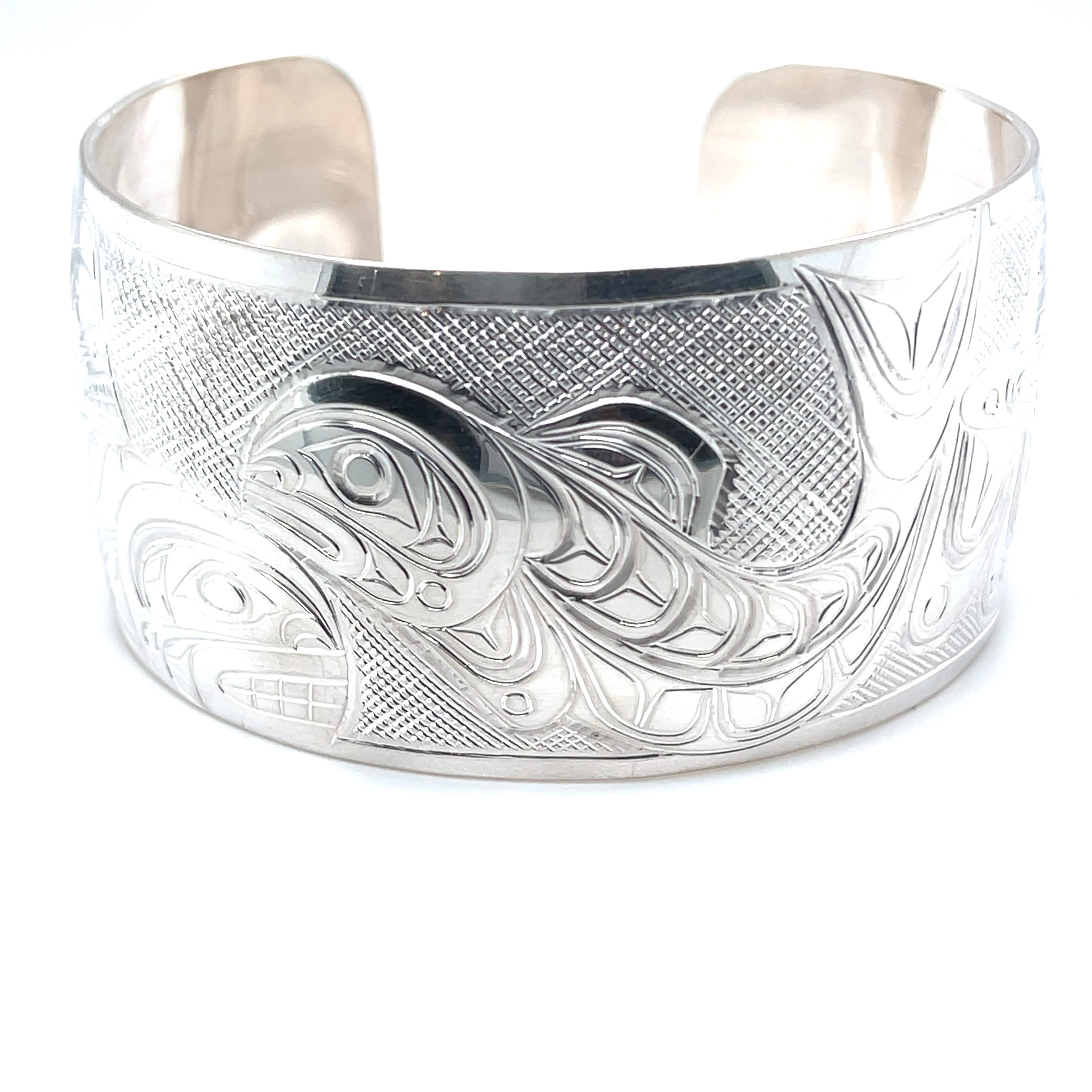 Bracelet - Sterling Silver - 1 1/4&quot; - Orca, Salmon, &amp; Raven