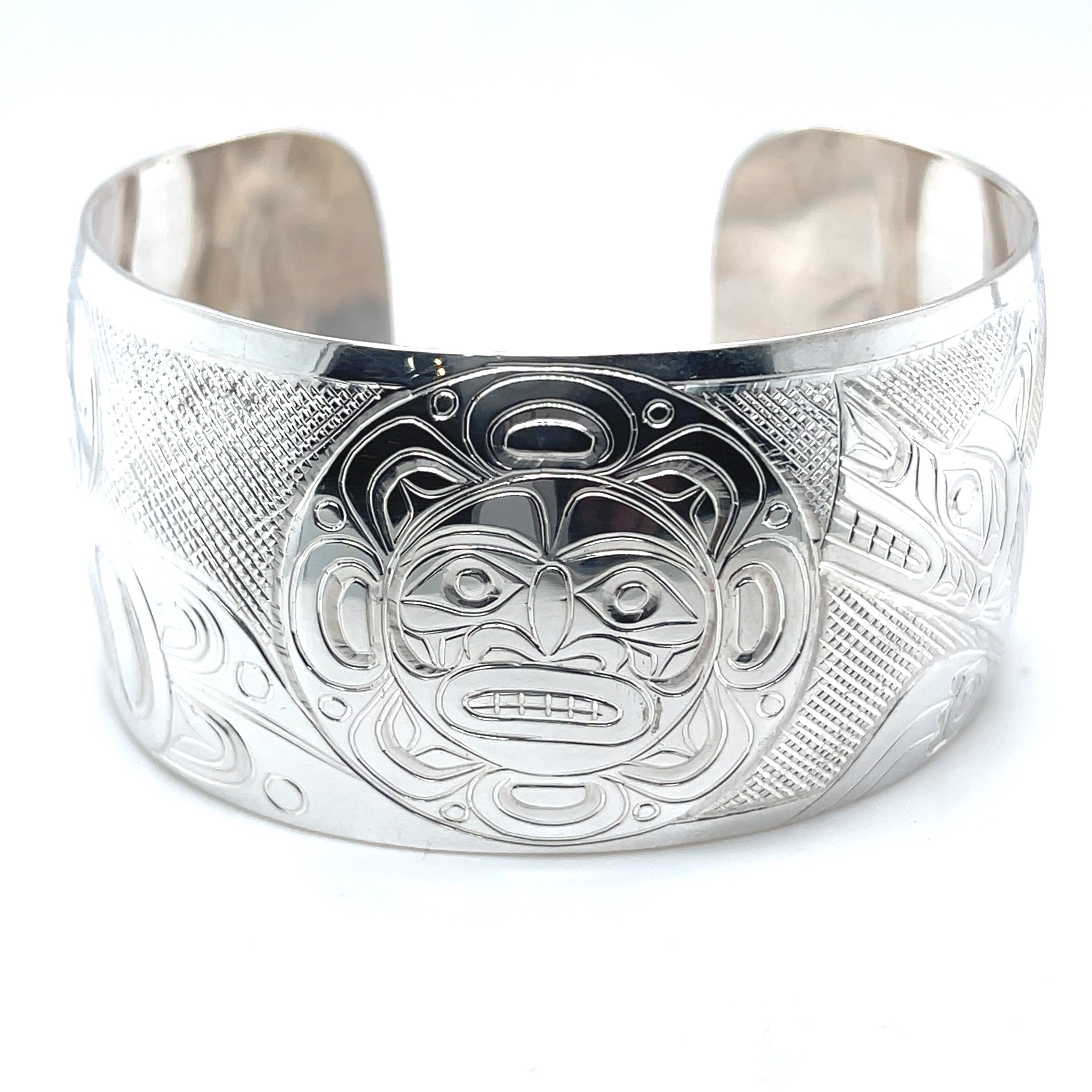 Bracelet - Sterling Silver - 1 1/4&quot; - Eagle, Moon, &amp; Wolf