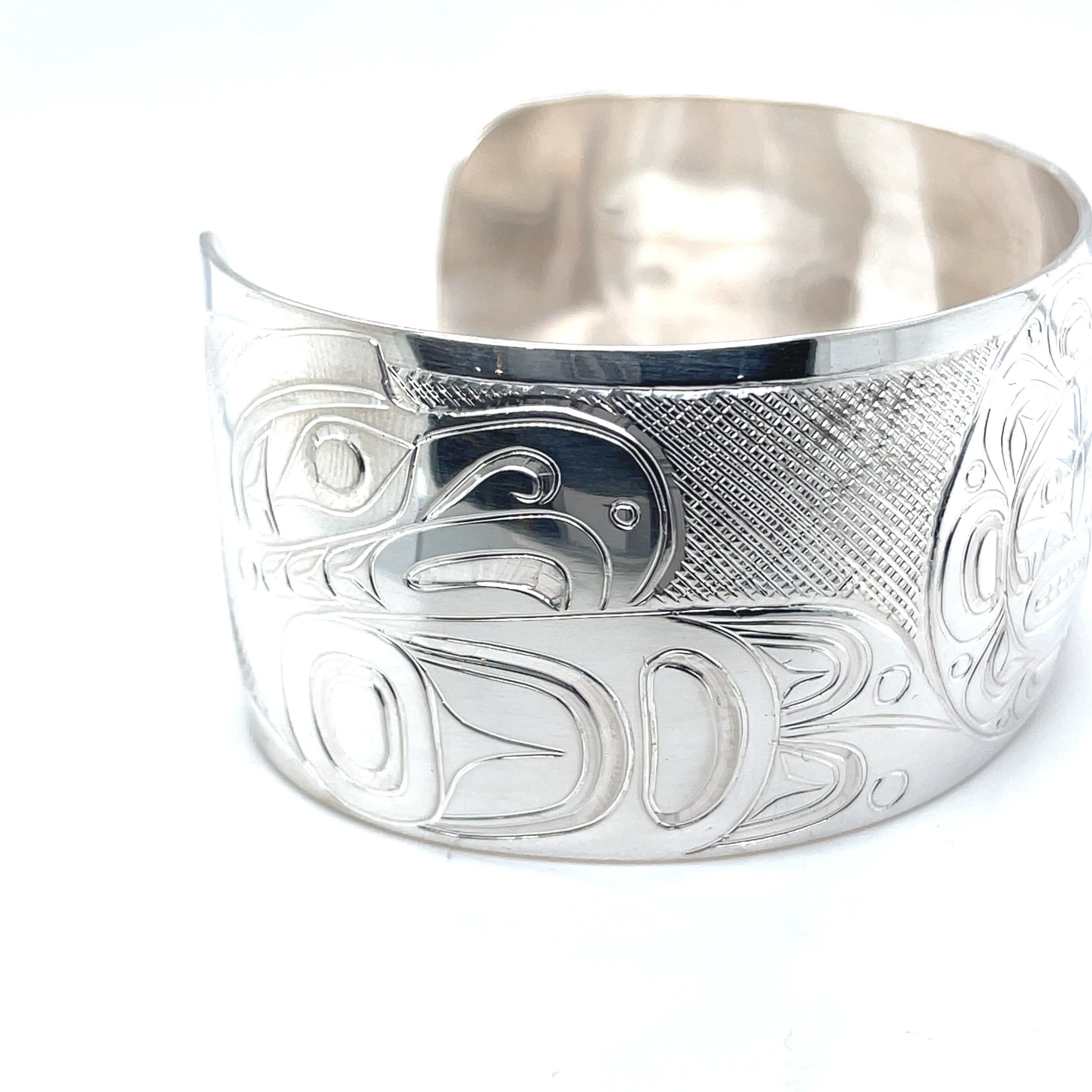 Bracelet - Sterling Silver - 1 1/4&quot; - Eagle, Moon, &amp; Wolf