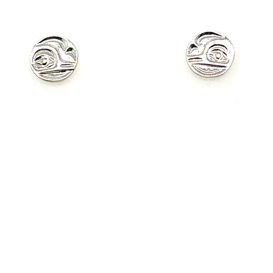 Earrings - Sterling Silver - Cast - Studs - Tiny - Round - Hummingbirds