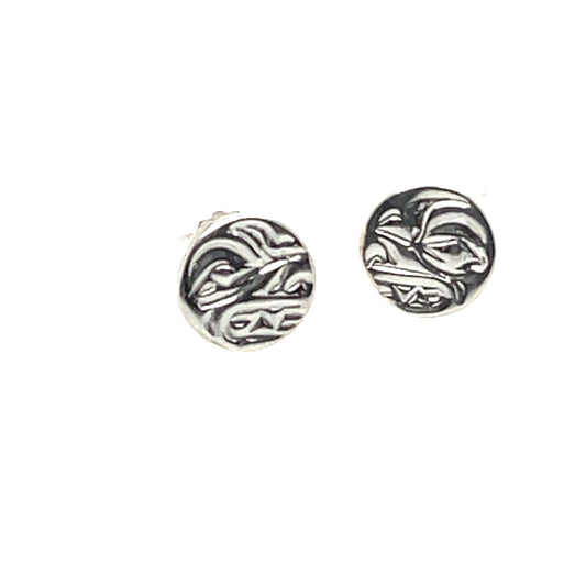 Earrings - Sterling Silver - Cast - Studs - Tiny - Round - Wolf