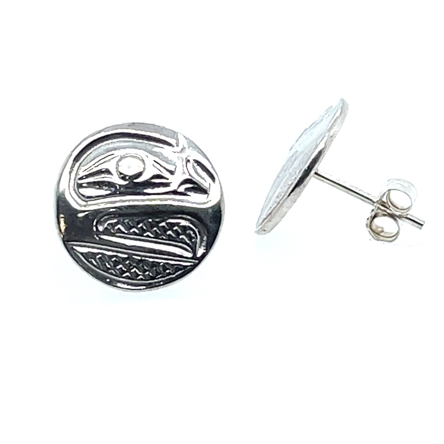 Earrings - Sterling Silver - Cast - Studs - Small - Round - Raven
