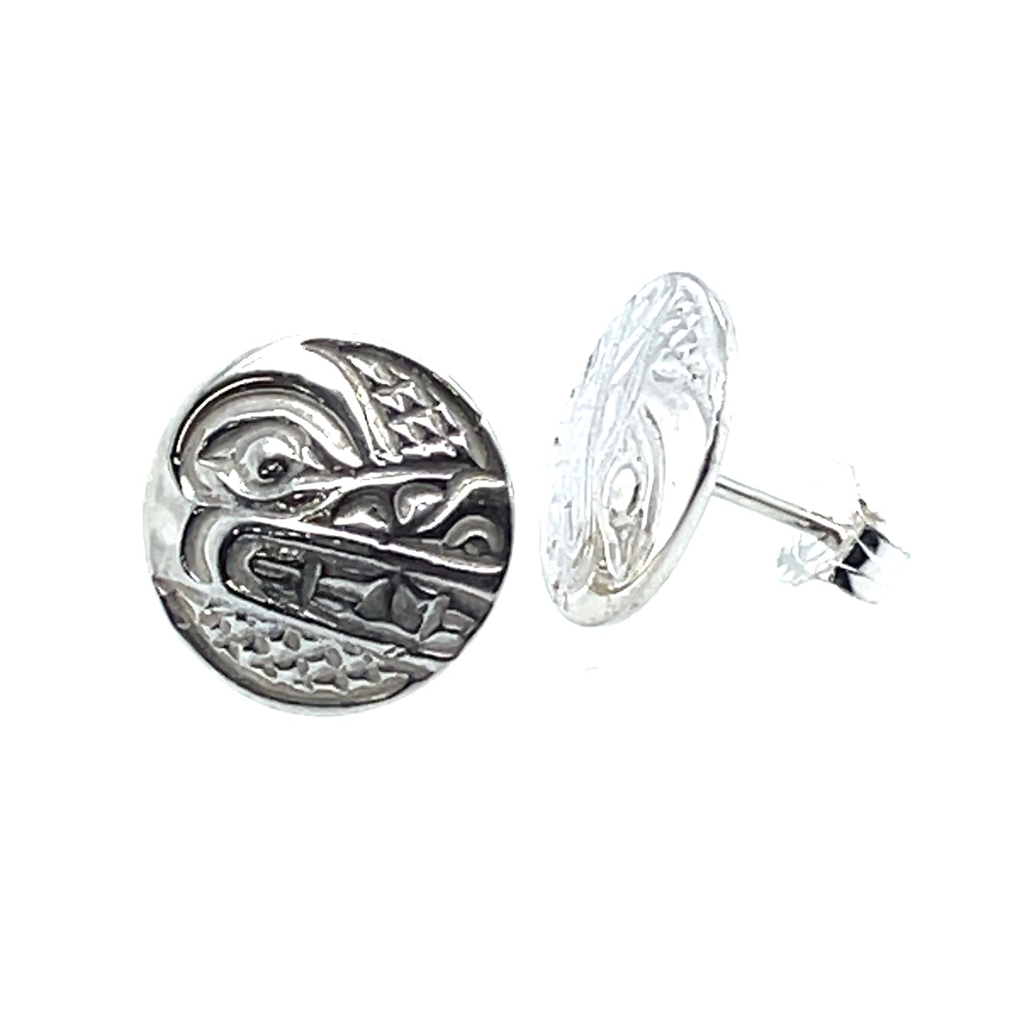 Earrings - Sterling Silver - Cast - Studs - Small - Round - Wolf