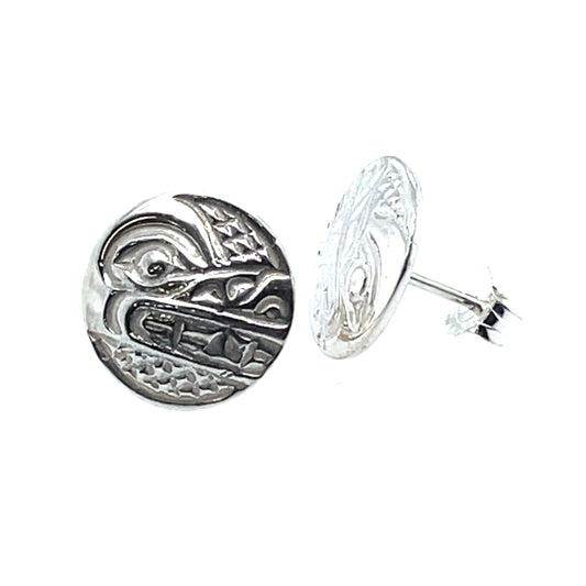 Earrings - Sterling Silver - Cast - Studs - Small - Round - Wolf