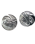 Earrings - Sterling Silver - Cast - Studs - Small - Round - Wolf