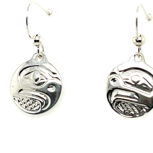 Earrings - Sterling Silver - Cast - Drop - Small - Round - Eagle