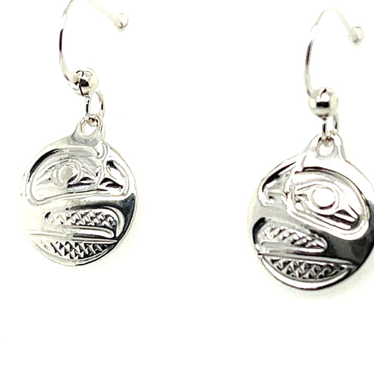 Earrings - Sterling Silver - Cast - Drop - Small - Round - Raven