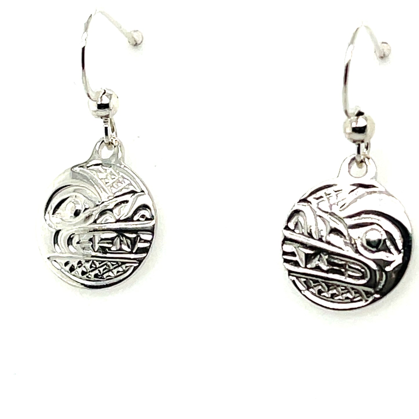 Earrings - Sterling Silver - Cast - Drop - Small - Round - Wolf