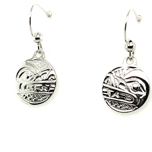 Earrings - Sterling Silver - Cast - Drop - Small - Round - Wolf