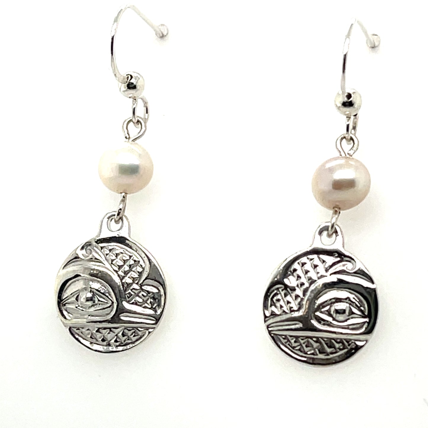 Earrings - Sterling Silver - Cast - Drop - Small - Round - Hummingbird - Pearl