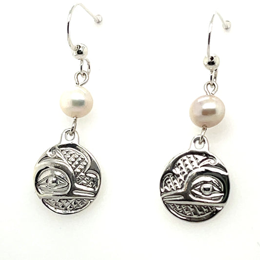 Earrings - Sterling Silver - Cast - Drop - Small - Round - Hummingbird - Pearl