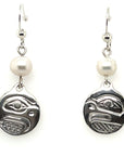 Earrings - Sterling Silver - Cast - Drop - Small - Round - Eagle - Pearl