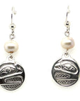 Earrings - Sterling Silver - Cast - Drop - Small - Round - Raven - Pearl