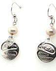 Earrings - Sterling Silver - Cast - Drop - Small - Round - Raven - Pearl