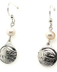 Earrings - Sterling Silver - Cast - Drop - Small - Round - Bear - Pearl