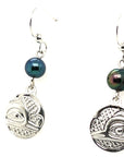 Earrings - Sterling Silver - Cast - Drop - Small - Round - Hummingbird - Dyed Pearl