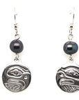 Earrings - Sterling Silver - Cast - Drop - Small - Round - Eagle - Dyed Pearl