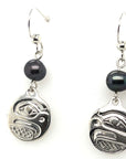 Earrings - Sterling Silver - Cast - Drop - Small - Round - Eagle - Dyed Pearl