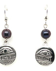 Earrings - Sterling Silver - Cast - Drop - Small - Round - Orca - Dyed Pearl