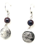 Earrings - Sterling Silver - Cast - Drop - Small - Round - Orca - Dyed Pearl