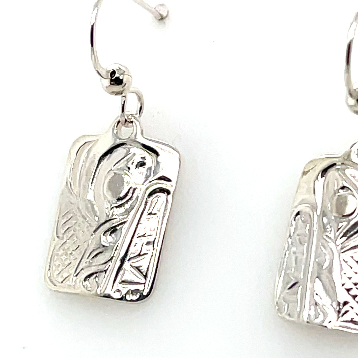 Earrings - Sterling Silver - Cast - Drop - Rectangle - Wolf