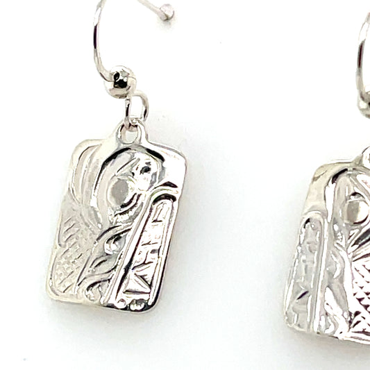 Earrings - Sterling Silver - Cast - Drop - Rectangle - Wolf