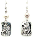 Earrings - Sterling Silver - Cast - Drop - Rectangle - Bear - Pearl