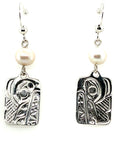 Earrings - Sterling Silver - Cast - Drop - Rectangle - Wolf - Pearl