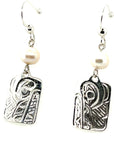 Earrings - Sterling Silver - Cast - Drop - Rectangle - Wolf - Pearl