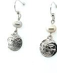 Earrings - Sterling Silver - Cast - Drop - Small - Round - Wolf - Pearl