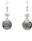 Earrings - Sterling Silver - Cast - Drop - Small - Round - Wolf - Pearl