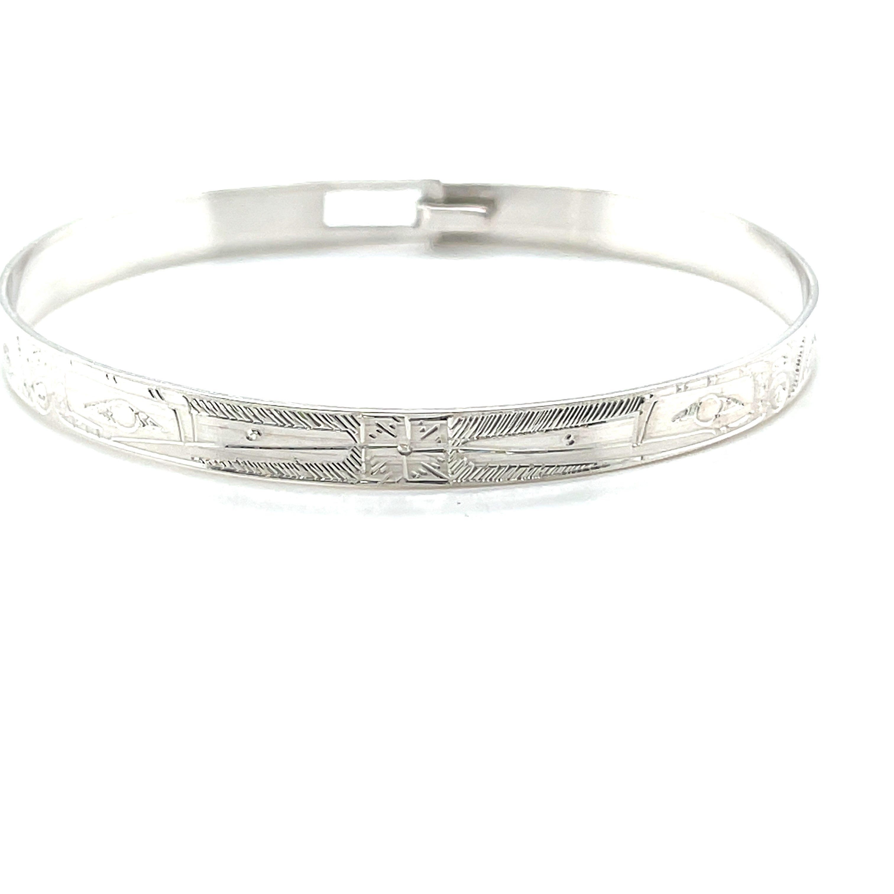 Bangle - Sterling Silver - 1/4&quot; - Hummingbirds &amp; Flower