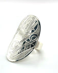 Ring - Sterling Silver - Oval - Wolf & Moon - size 5.75