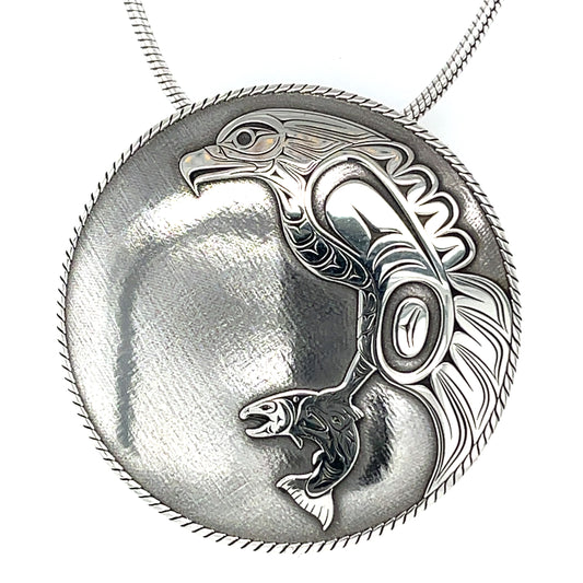 Pendant - Sterling Silver - Round - Eagle & Salmon