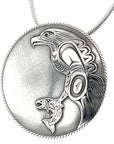 Pendant - Sterling Silver - Round  - Eagle & Salmon