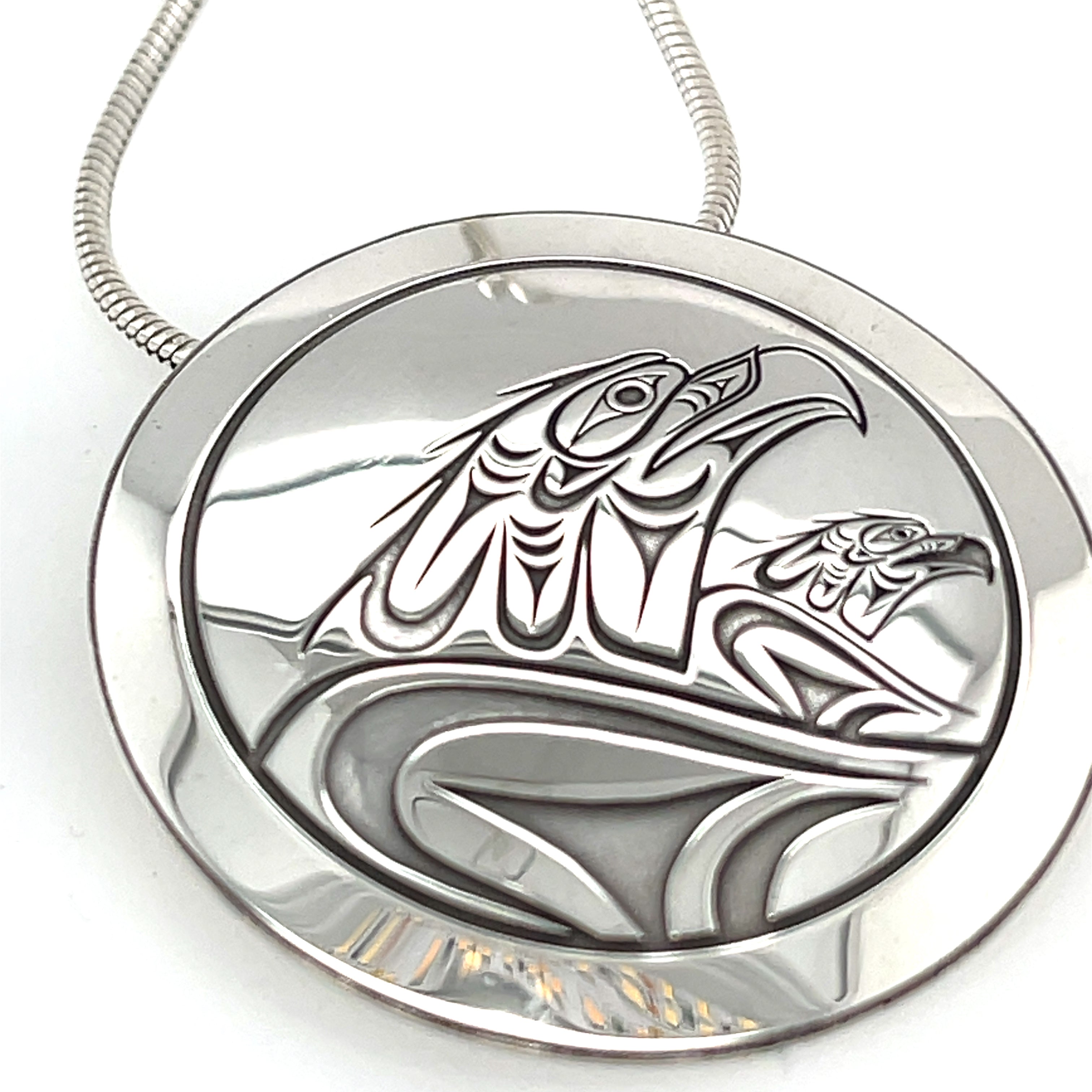 Pendant - Sterling Silver - Round  - 2 Eagles