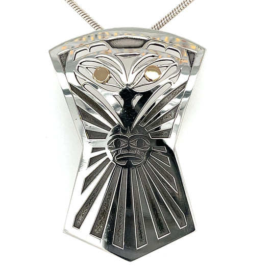 Pendant - Gold & Silver - Shield - Raven & Sun