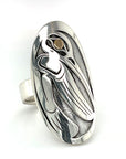 Ring - Sterling Silver & Gold - Oval Face - Hummingbird - Size 7