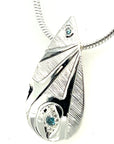 Pendant - Sterling Silver - Teardrop - Hummingbirds - Blue Diamonds
