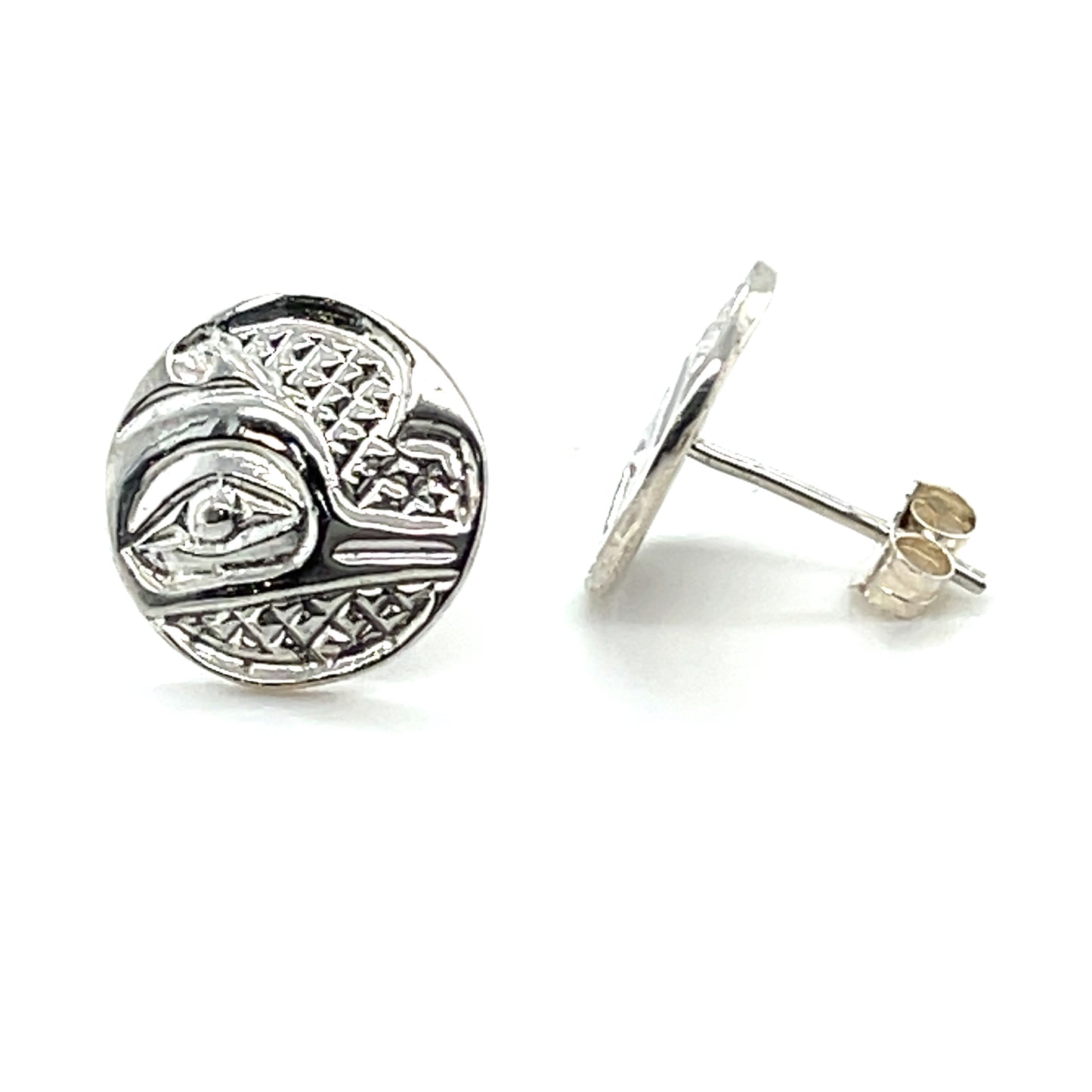 Earrings - Sterling Silver - Cast - Studs - Small - Round - Hummingbird